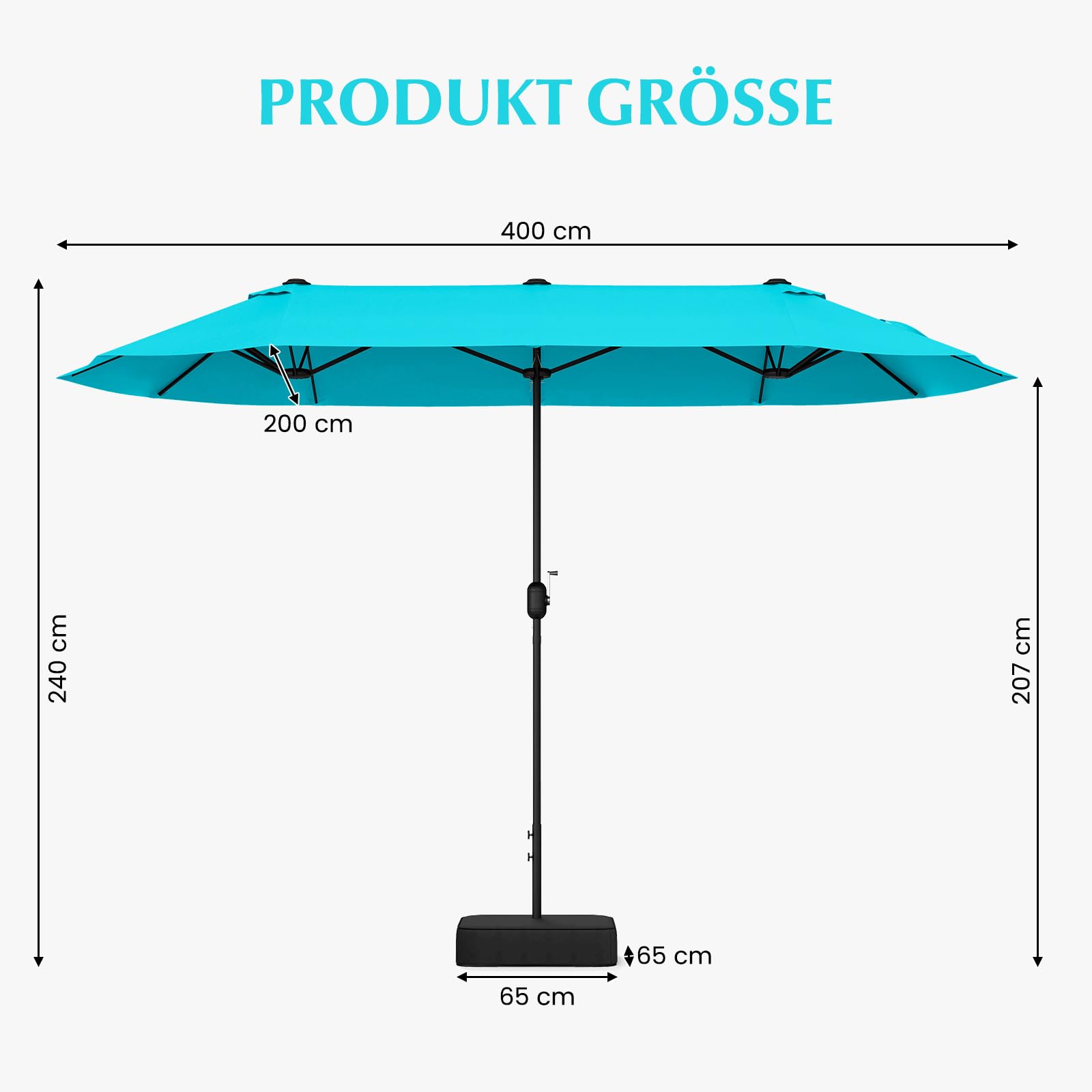 COSTWAY Podwójny parasol przeciwsłoneczny ze stojakiem, 400 x 200 cm, duży XXL, UPF 50+, parasol ogrodowy z korbą, parasol tarasowy, do ogrodu, na taras i basen