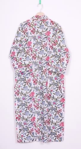 Image of Pure 100% Cotton Robe For Womens Bathrobe Dressing Gown Long sleepwear Free Size Kimono