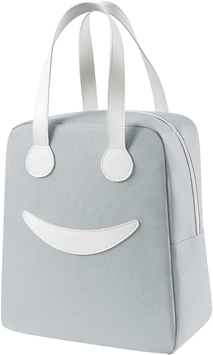 MAGIC PLUSMAGIC PLUS Lunch Bag for Kids to School - Insulated Bags Tiffin Carrier with Leakproof Lining, Perfect for School, College, Office and Travel, Keeps Food Hot or Cold, Women Smiley Lunch Bag (Grey)