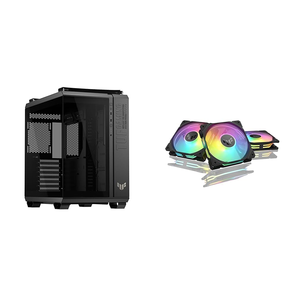 Bundle of ASUS TUF Gaming GT502 Horizon ATX Mid-Tower Gaming Case (Boundless Panoramic Design) + ASUS TUF Gaming TR120 ARGB Reverse Fan Black - Triple Pack Extra-Thick 28mm Fan Frame, Aura Sync