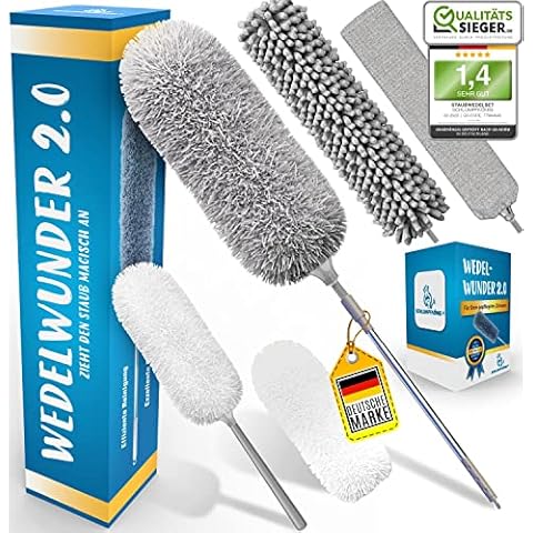 SCHLUMPFKÖNIG® - WEDELWUNDER 2.0 Staubwedel Teleskop waschbar - Staubentferner extra lang ausziehbar bis 2,45 m - Spinnwebenbesen mit Teleskopstiel Cover