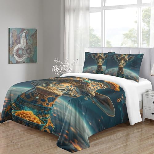 Housse de couette girafe 3D 140x200 microfiche avec taies d'oreiller - 5