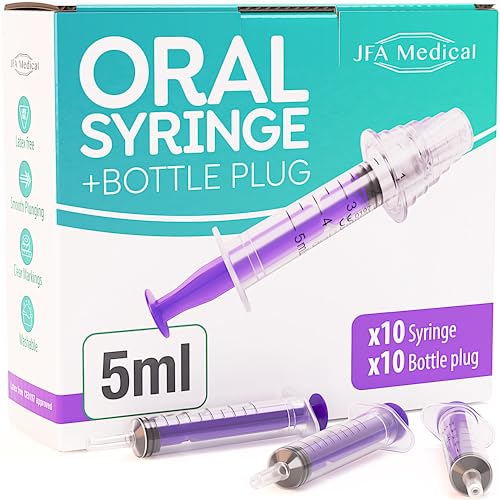 5ml Oral Medicine Syringe and Bottle Plug Box of 10 - Suitable for Baby Children Pets