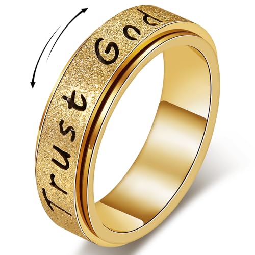 AmorArtSky Trust God Fidget Spinner Ring for Women & Men - Anxiety Relief 18K Gold Plated Stainless Steel Hypoallergenic Fidget Gift for Her Size 6/7/8/9/10 (Trust God Fidget Ring_Gold size 7)