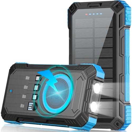 Solar Charger Power Bank 49800mAh Wireless Portable Phone Charger, 22.5W QC3.0 Fast Charging Built in 4 Cables with USB C 6 Outputs & 2 Inputs for Cell Phone