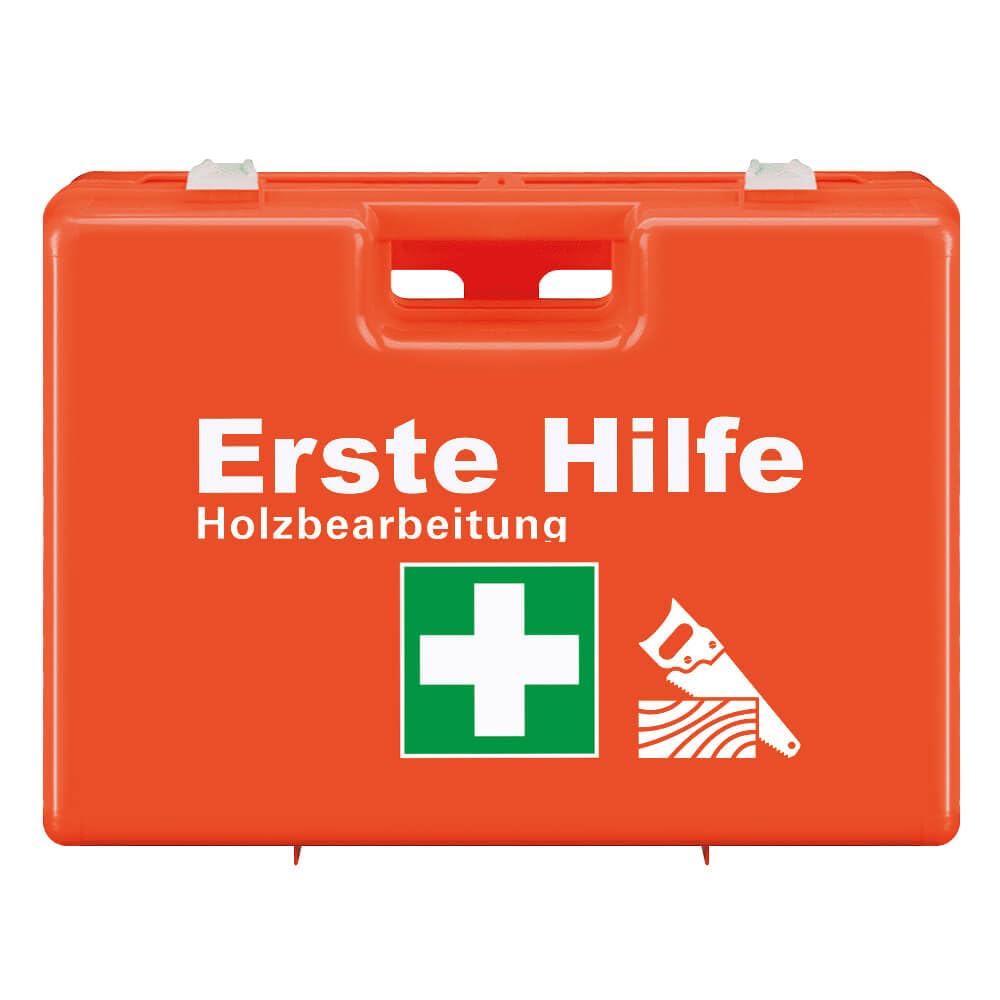 Erste-Hilfe-Station Classic Holzbearbeitung, ASR A4.3/DIN 13157, 116 x 60 cm, Art.-Nr. 611692 | Pflasterspender | Augenspülflasche | Verbandkoffer