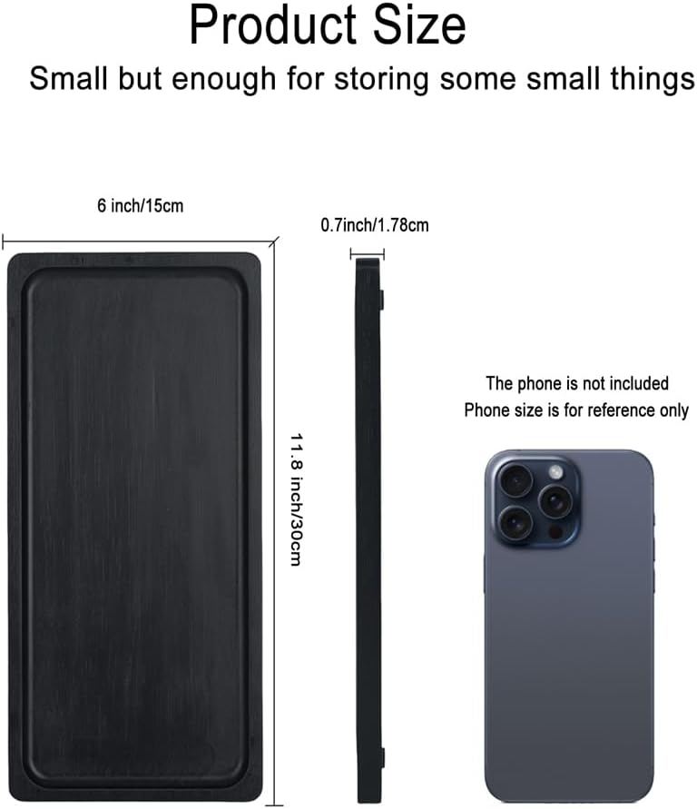 Bamboo Vanity Tray for Bathroom Sink, Counter, and Toilet Tank Top - Organizing and Decor Display Rack - Black Table Tray 11.8 x 6 x 0.7 inch - Image 2