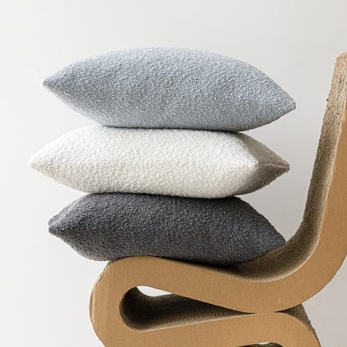 Foindtower Pack of 2 Modern Textured Boucle Throw Pillow Covers Accent Solid Decorative Pillow Cases Cozy Woven Couch Cushion Case for Chair Sofa Bed Living Room Home Decor, 18 x 18 Inch, Light Blue - Image 5