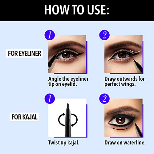 Blue Heaven Intense Duo Kajal + Eyeliner Stick, Black(0.55Ml+0.30Gm), Matte Finish - Image 4