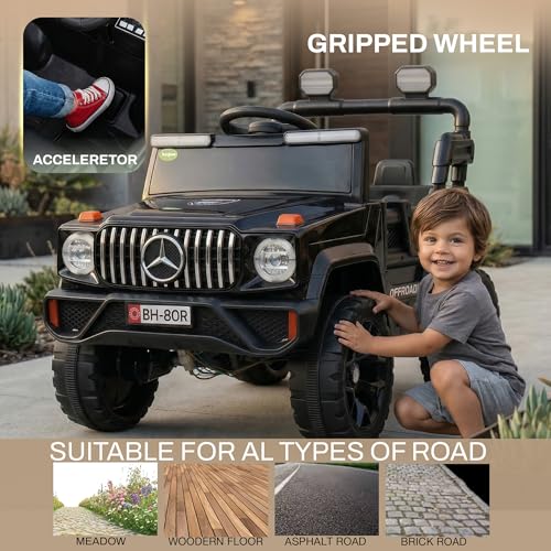 Image of Baybee Zenvor Battery Operated Jeep for Kids with Parental Remote Control | Kids Electric Battery Car with 4x4 Motors, RGB Lights & Music | Rechargeable Electric Car for Kid Aged 2-6 Years (Black)