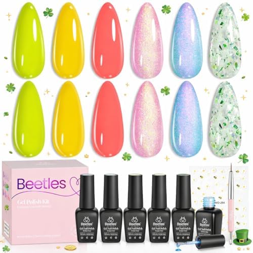 Beetles Gel Nail Polish Set, 6 Colors Buzzy Field Shimmer Gel Polish