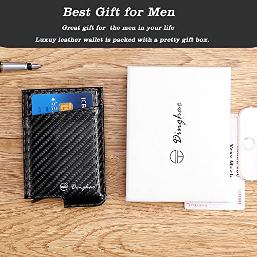 Dinghao Rfid Blocking Slim Money Clip Aluminum Wallet Minimalist Automatic Pop-Up Card Case (Carbon Fiberblack) #TOP4