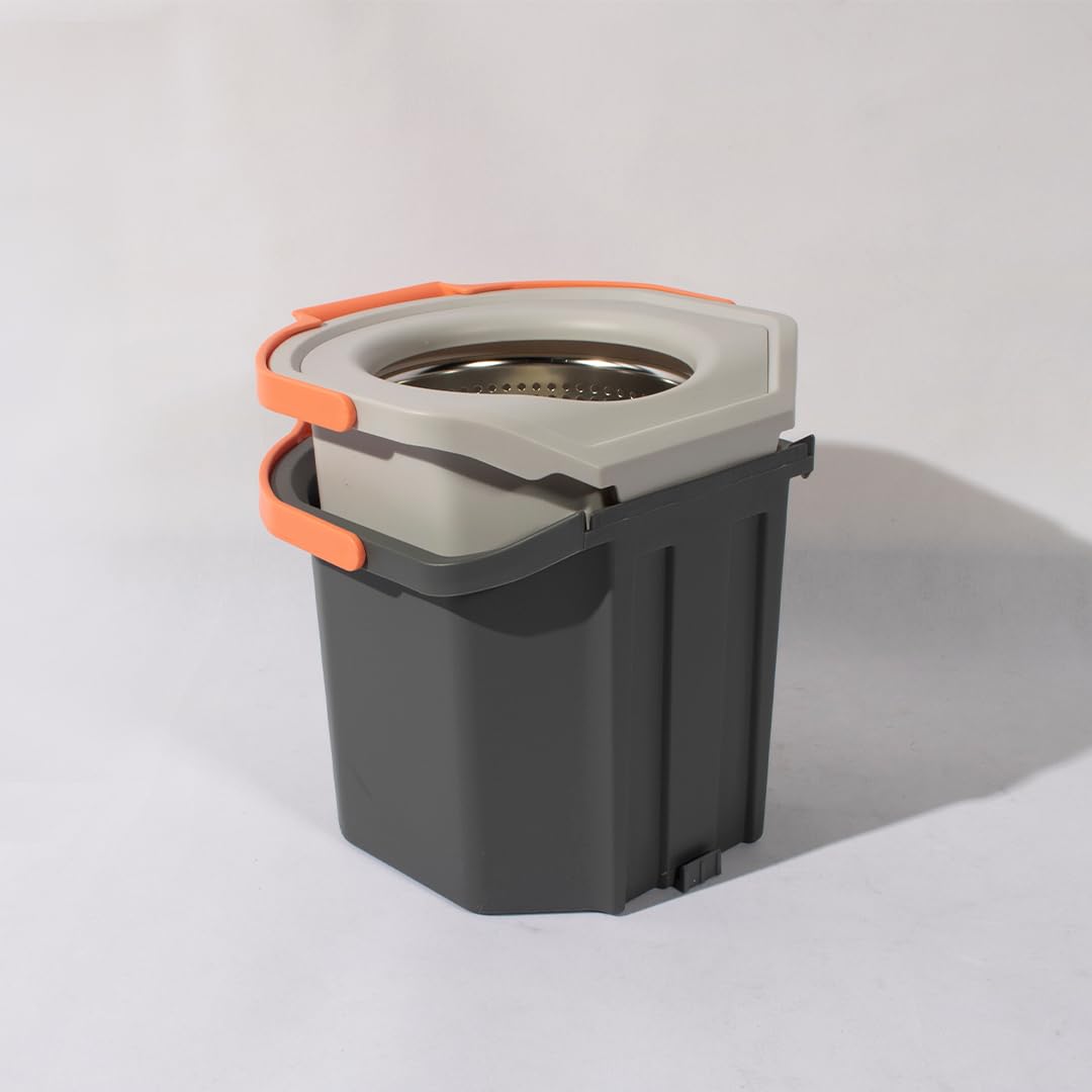 TurboClim Duo. Cubo de Fregar Giratorio con Pedal. Doble Cubo Que Separa Agua Limpia y Sucia. Escurridor Giratorio de Acero Inoxidable. Apilable Ocupa Poco Espacio. Fregona Triangular + 2 recambios