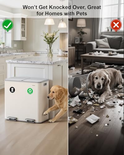 Lovewind 2×11.5 Gallon Dual Trash Can, Stainless Steel Dual Garbage and Recycling Can with Foot Pedal, 90° Stay-Open Lid, Large Dual Compartment Trash Recycling Bins Kitchen, Apricot - image 2