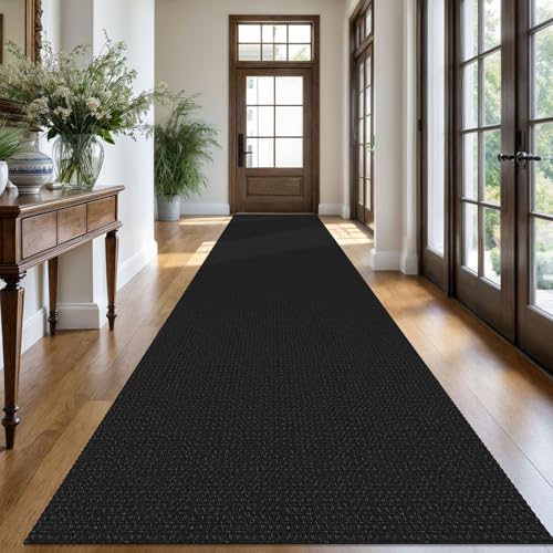 KOZYFLY Extra Long Runners for Hallways 3x18 ft Washable Kitchen Runner Non Slip Rubber Backed Hallway Rug Cotton Entryway Runner Rug Floor Carpet for Indoor Hall, Kitchen, Stair, Black/Dark Grey
