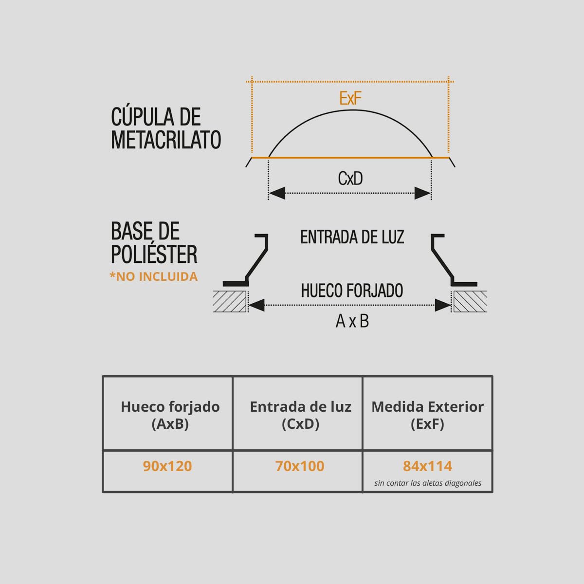 Cúpula Blanco Opal para Claraboya techo Rectangular Bivalva - Incluye Juntas, Fijaciones y Accesorios de Montaje - Tragaluz - Fabricada en Metacrilato - CxD = 70 x 100 cm - ExF = 84 x 114 cm