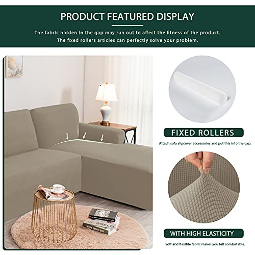 Chun Yi Stretch Sectional Couch Covers Soft L Shaped Sofa Slipcovers With Elastic Bottom , Jacquard Chaise Lounge Set For Living Room 2 Seat Sofa (Right Chaise,Sand) #TOP5