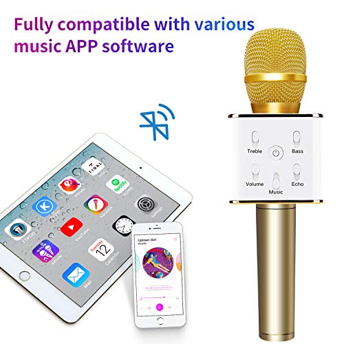 TOSING Q7 Wireless Bluetooth Karaoke Microphone,10W Dual Speakers Portable Handheld Karaoke Machine Christmas Birthday Home Party for Kids/Adults iPhone/iPad/Tablet/TV/PC/Android Smartphone(Golden)