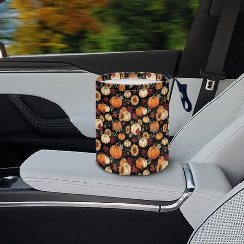 Image of Pumpkin Sunflower Maple Leaf Car Trash Can Collapsible Waste Basket Bin Multipurpose for Car Hanging Portable Garbage Bin Universal