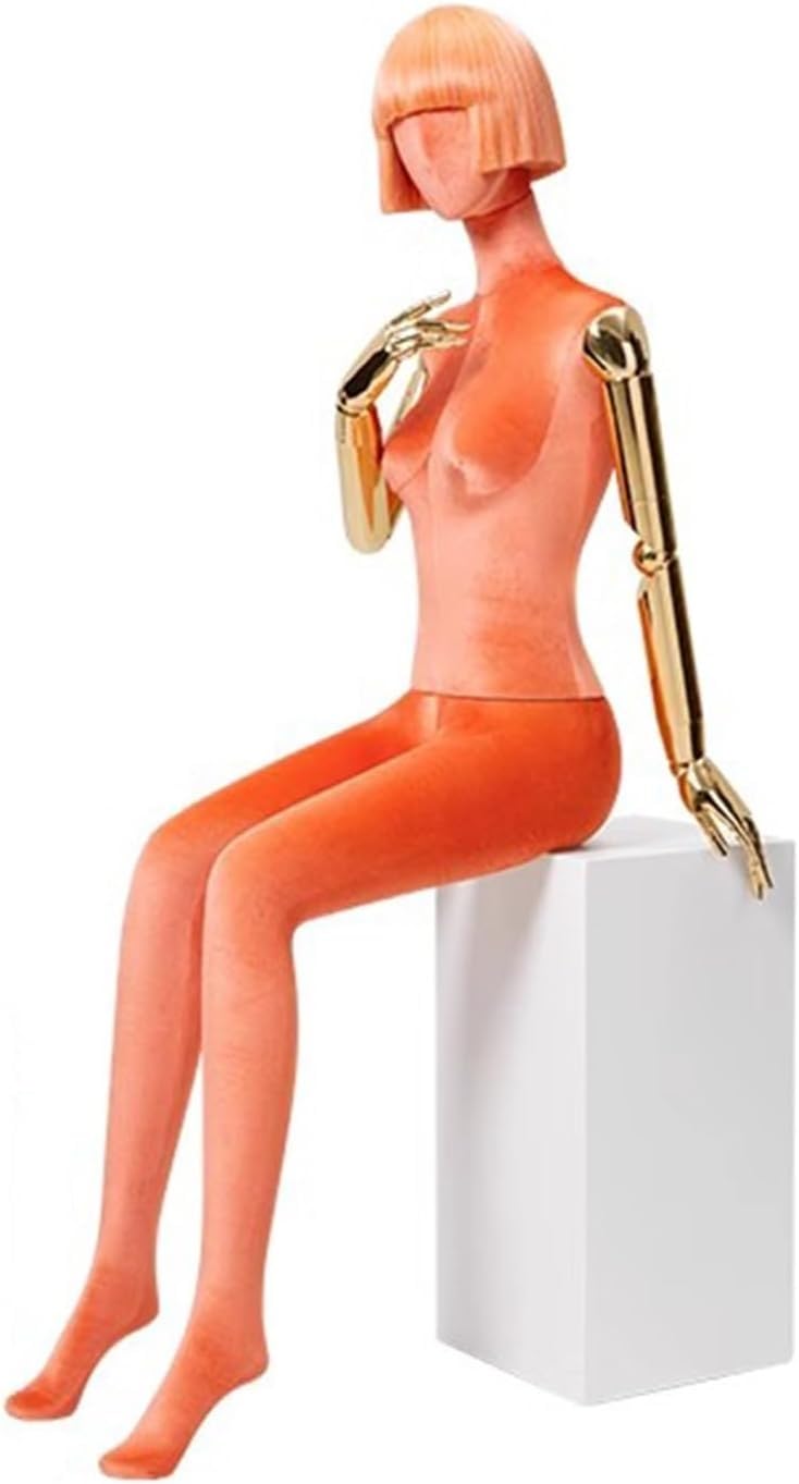CONGRUI Human Retail Mannequins Sitting 61 Inch Tall Full Body Manikin Torso, Used To Display Hats, Glasses(Orange)