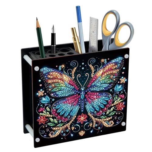 Image of DIY 5D Diamond Painting Pen Holder, Colorful Butterfly Diamond Art Pen Holder Organizer, Crystal Rhinestones Art Desk Organizer with Beads, Pencil Organizer for Craft Desk or Gift