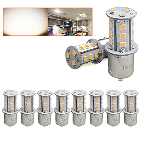 Leisure LED 10 Pack RV LED Light Bulbs 300LM Natural White 4000K 1156 1141 1003 1073 BA15S 18 SMD LED Replacement Light Bulbs for RV Indoor Lights 10-30V (Natural White 4000K, 10-Pack)