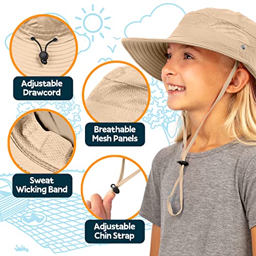 Geartop Kids Sun Hats With Uv Protection For Boys & Girls Sun Hat - Kids Safari Hat Wide Brim Bucket Hat For Fishing & Safari - Toddler Beach Hat Beige #TOP2