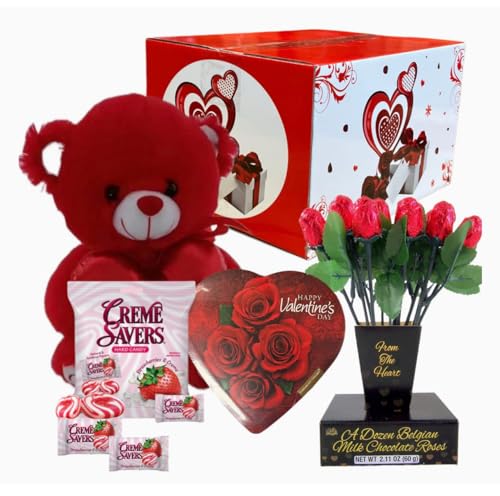 Valentinegiftbasketset10teddybearplushwhiteorreddozenbelgianmilkchocolaterosesbouquetcremesaversstrawberryandcremehardcandyelmerchocolateroseflowersheartshaped Urban Country Home Decor Valentine gift basket set 10 teddy bear plush white or red dozen belgian milk chocolate roses bouquet creme savers strawberry and creme hard candy elmer chocolate rose flowers heart shaped urban country home decor