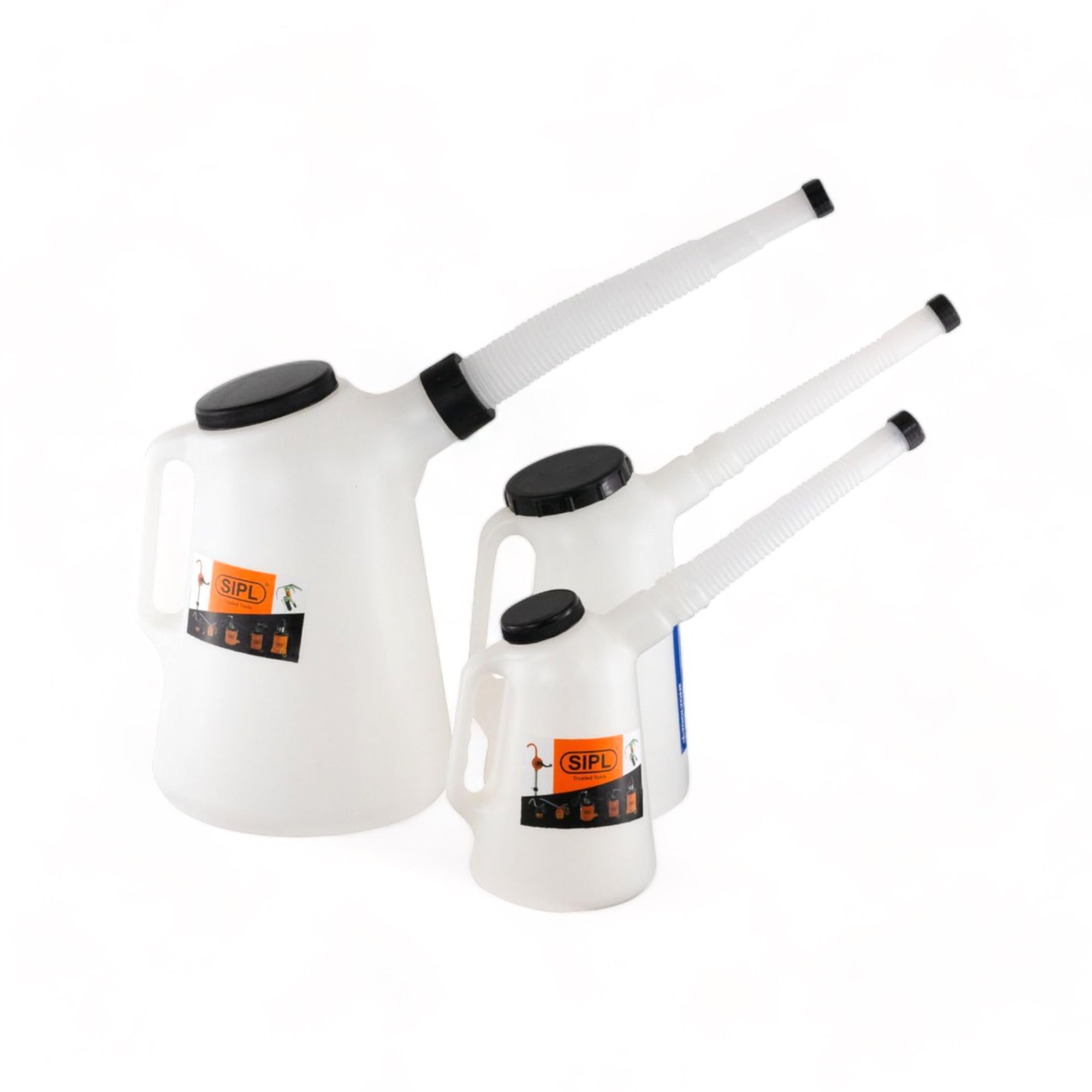 3 Measuring Jugs with Flexi Spout & Lid for Fluid Fuel Oil Petrol Diesel 1L, 2L & 5L Set