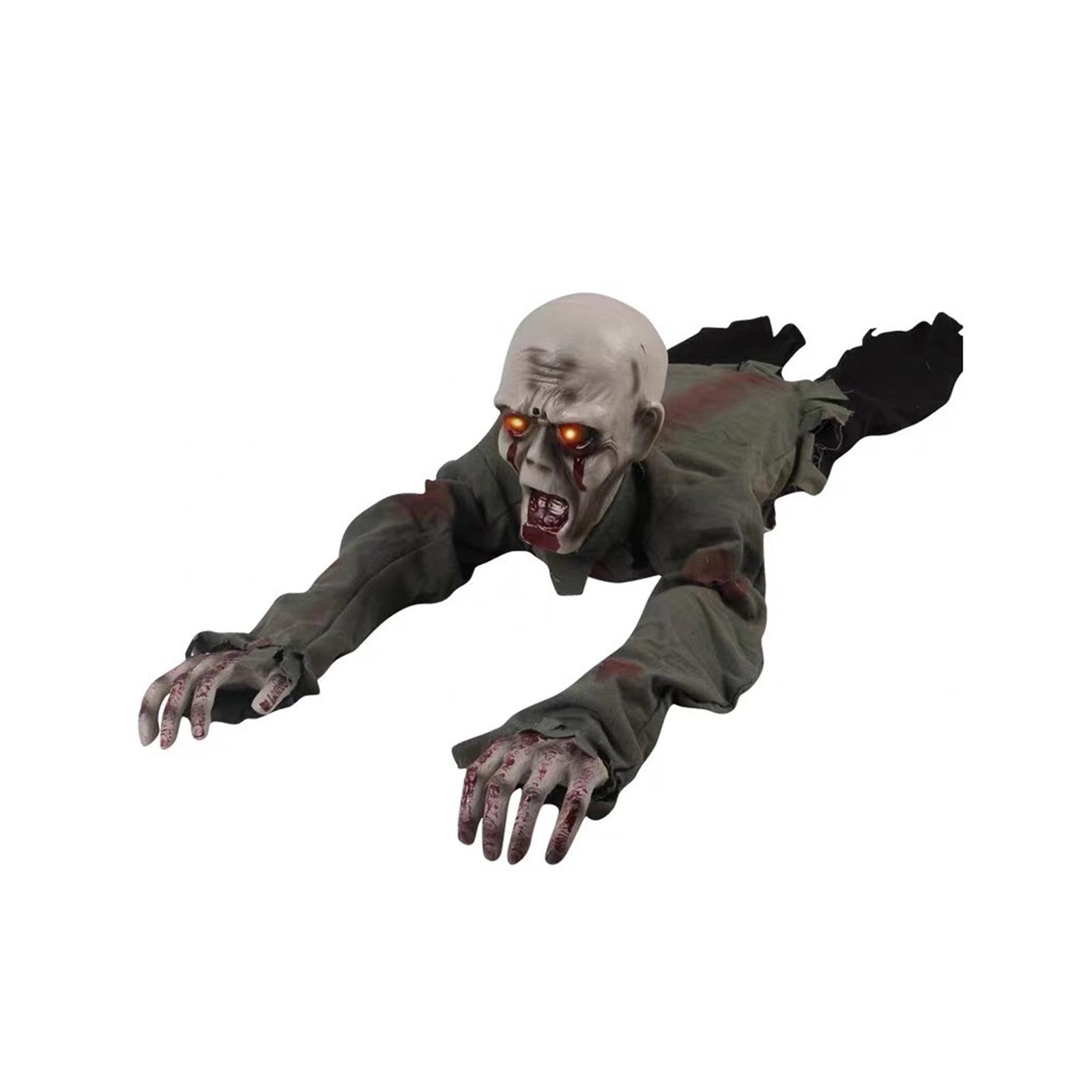 Zombie Article Halloween Rampant Décoration Sonore Yeux Brillants Mouvement Automatique Polypropylène pour Patio Jardin Maison Fête Balcon, Tête Chauve