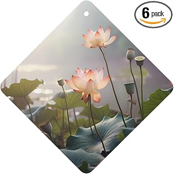 Lotus Flower Pattern Car Air Fresheners 6 Pcs Square Hanging Aromatherapy Tablets Scented Fresheners For Bedroom Closet Shoe