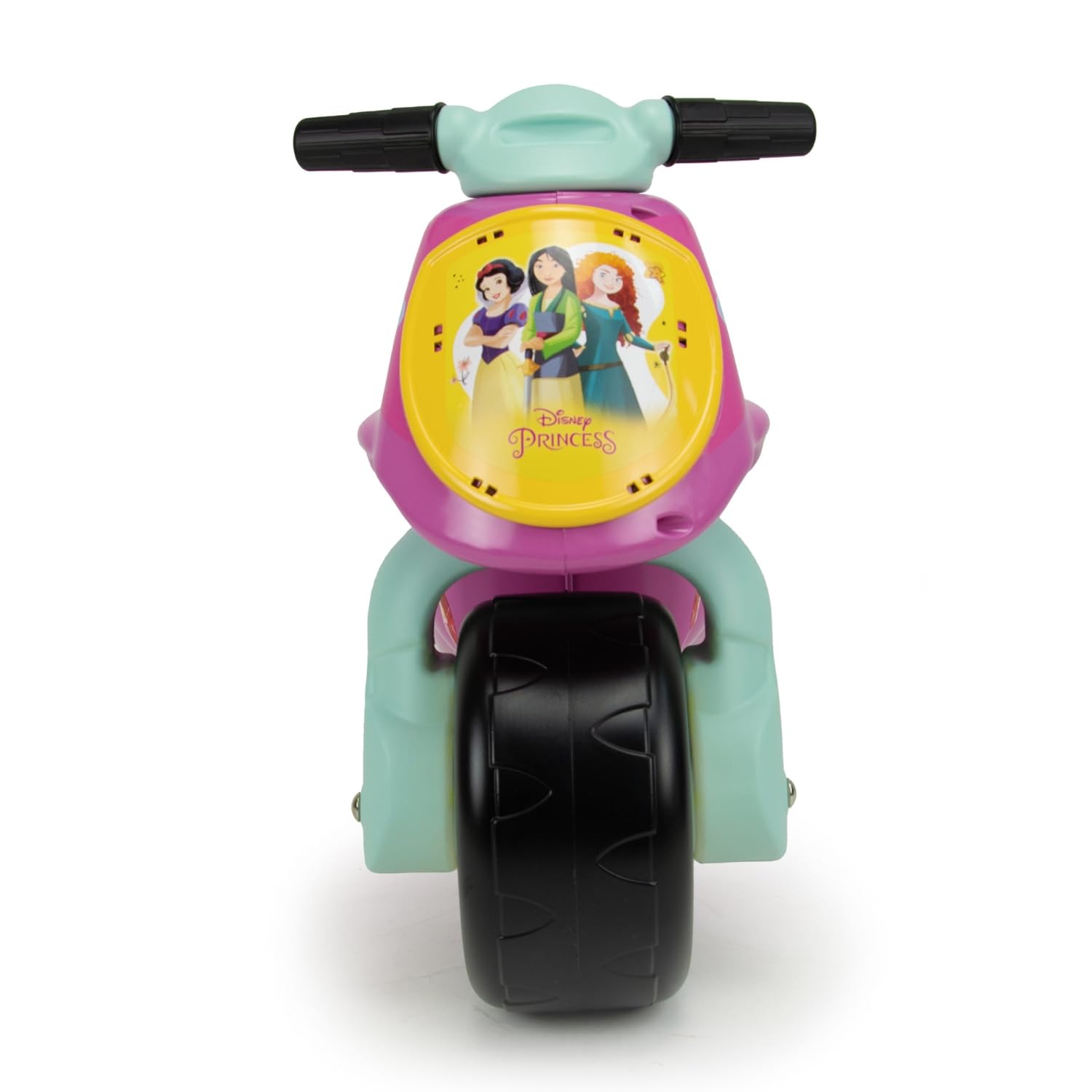 INJUSA - Motocykl Dziecięcy Neox Disney Princess, przeznaczony dla dzieci powyżej 18 miesiąca, szerokimi kołami z tworzywa sztucznego oraz uchwytem do transportu dla rodziców, różowy
