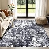 Sasttie 8x10 Washable Area Rug, Modern Abstract Large Carpet, Black & White