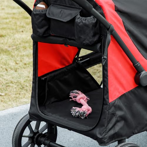 PawHut Hundewagen Hundebuggy klappbar für große Hunde & Katzen bis 30 kg Katzenbuggy mit Kissen Netzfenstern Türen Aufbewahrungstasche Katzenwagen Buggy Schwarz