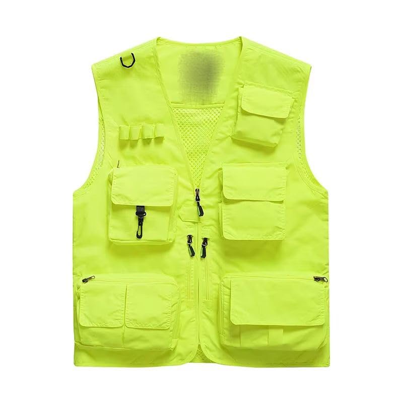 Chaleco de pesca para hombre multibolsillos chaleco fino transpirable cuello en V 6
