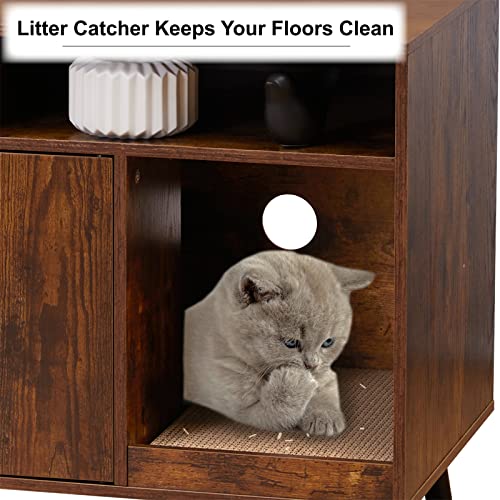 Gtquality Cat Litter Box Enclosure Cat Litter Box Furniture Hidden Cat House With 2 Storage Compartments Cat Washroom As End Table Nightstand With Scratch Pad Help Litter Collection(Rustic Brown) #TOP3