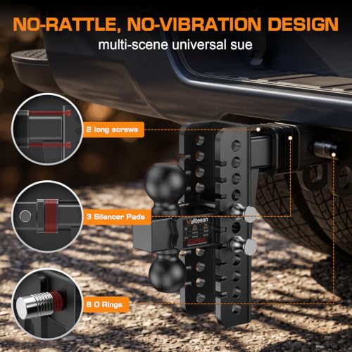 Vullteeon Trailer Hitch for 2 Inch Receivers, 8in Adjustable Drop Hitch | Heavy Duty Alloy Steel Truck Hitch, Dual Ball Mount (2” & 2-5/16”), 20000 lbs GTW Tow Hitches, Slot-fit Design — view 4