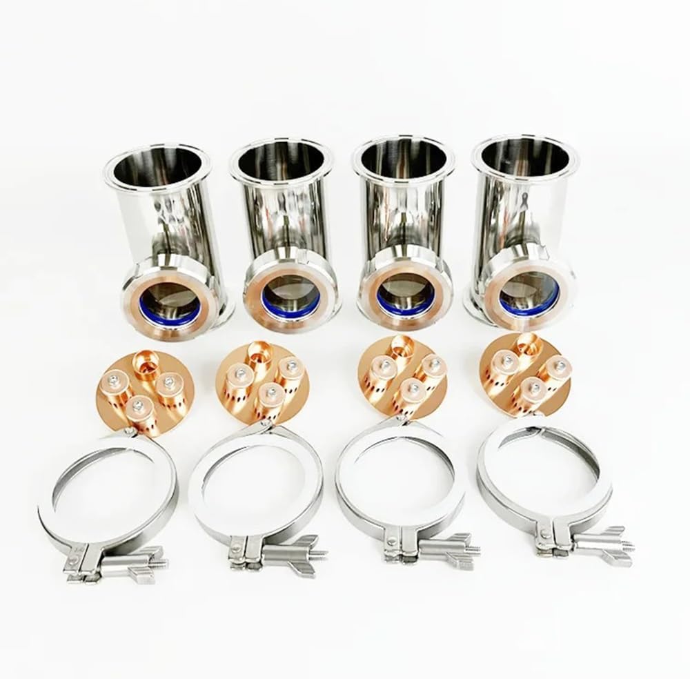 Distillation Lens Column, 3" 76mm OD91mm Sight Glass Union Tri-Clamp Tee with Copper Bubble Set X 4pcs, Distillation Lens Column Suit for HomeBrew, SS304 Silver