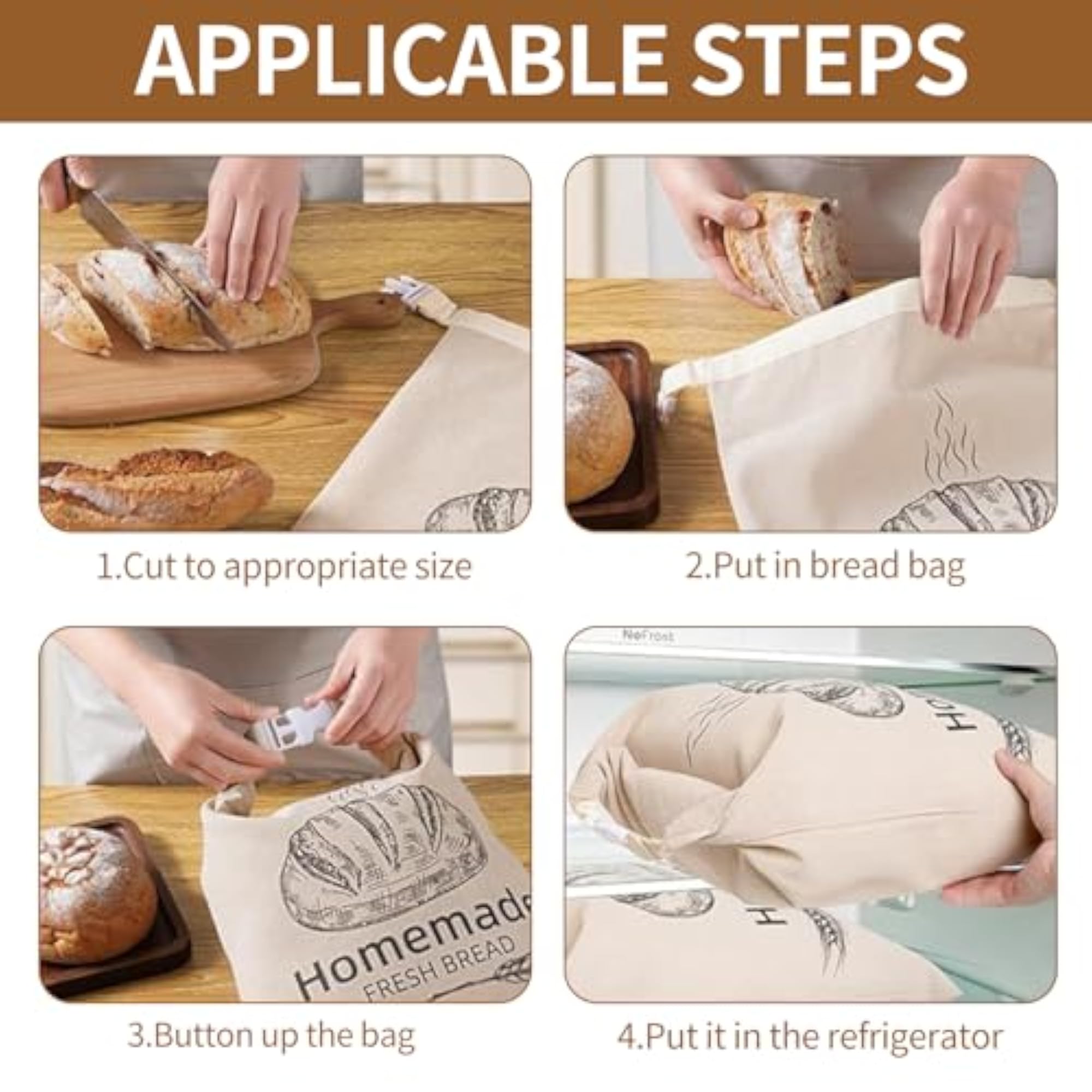 Beeswax Bread Bag, Reusable Storage Pouch with Clips