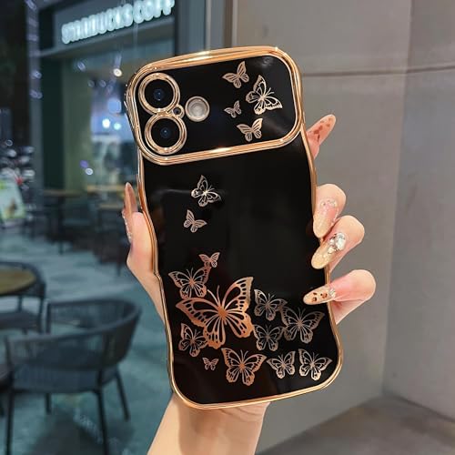 ZTOFERA for iPhone 16 Case for Girl Women, Cute Curly Wave Frame with Luxury Plating Butterfly Pattern, Soft TPU Electroplated Edge Shockproof Raised Lens Protection Phone Case for iPhone 16, Black by ZTOFERA - Image 6