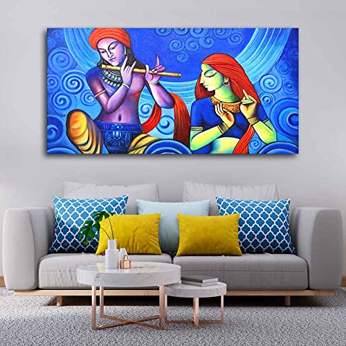 Image of VIBECRAFTS Canvas Paintings for Living Room Drawing Room Radha Krishna Canvas Wall Painting Fitted With Wooden Frame For Home | Office | Living Room | Gift (PTVCH 2476)