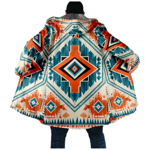 Oversized Western Aztec Long Hooded Cardigan for Men Ethnic Vintage Tribal Print Sweater Coat with Pockets4