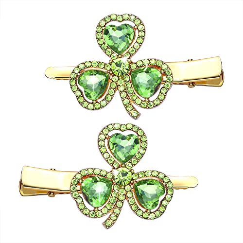 Pinzas de cabello para el día de San Patricio con diseño de trébol de cuatro hojas, con cristales brillantes, clip de metal tipo cocodrilo verde irlandés, grandes, para mujer y niña, accesorio para peinado para fiestas miniatura 1