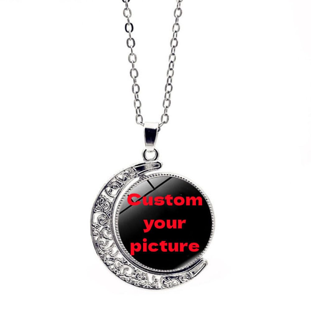 ALTCIRNMDPersonalice Los Regalos Giratorios De Doble Cara Collar De Luna,Joyería Personalizada Para Mujeres Hombres Adolescentes Niñas Niños Media Luna Creciente Collar Colgante