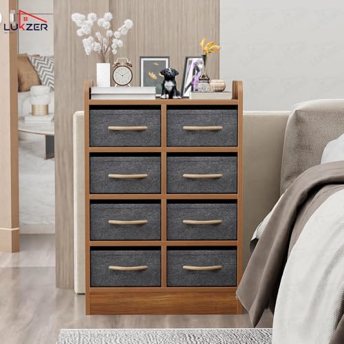 Image of Lukzer 8 Drawer Multipurpose Organizer with Fabric Storage Shelves - Engineered Wood & Fabric Storage Chest | Sturdy Wooden Frame | Elegant Dresser for Bedroom, Closet & Living Room (MR-028 /Oak Brown)