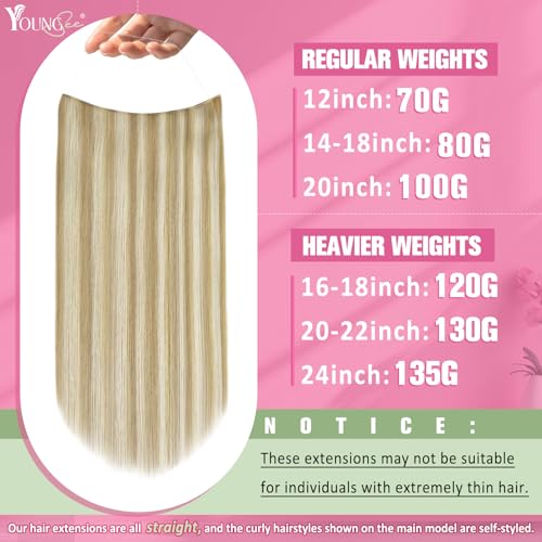 Image of YoungSee Wire Human Hair Extensions Balayage Wire Hair Extensions Real Human Hair Ombre Medium Brown to Caramel Blonde with Brown Fish Line Remy Hair Extension 14 Inch 70g