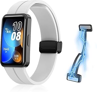 سوار سيليكون متوافق مع هواوي باند 10 2024 بمشبك معدني مغناطيسي من الفولاذ المقاوم للصدأ، سوار معصم رياضي من السيليكون سريع الفك بديل ناعم (أبيض)