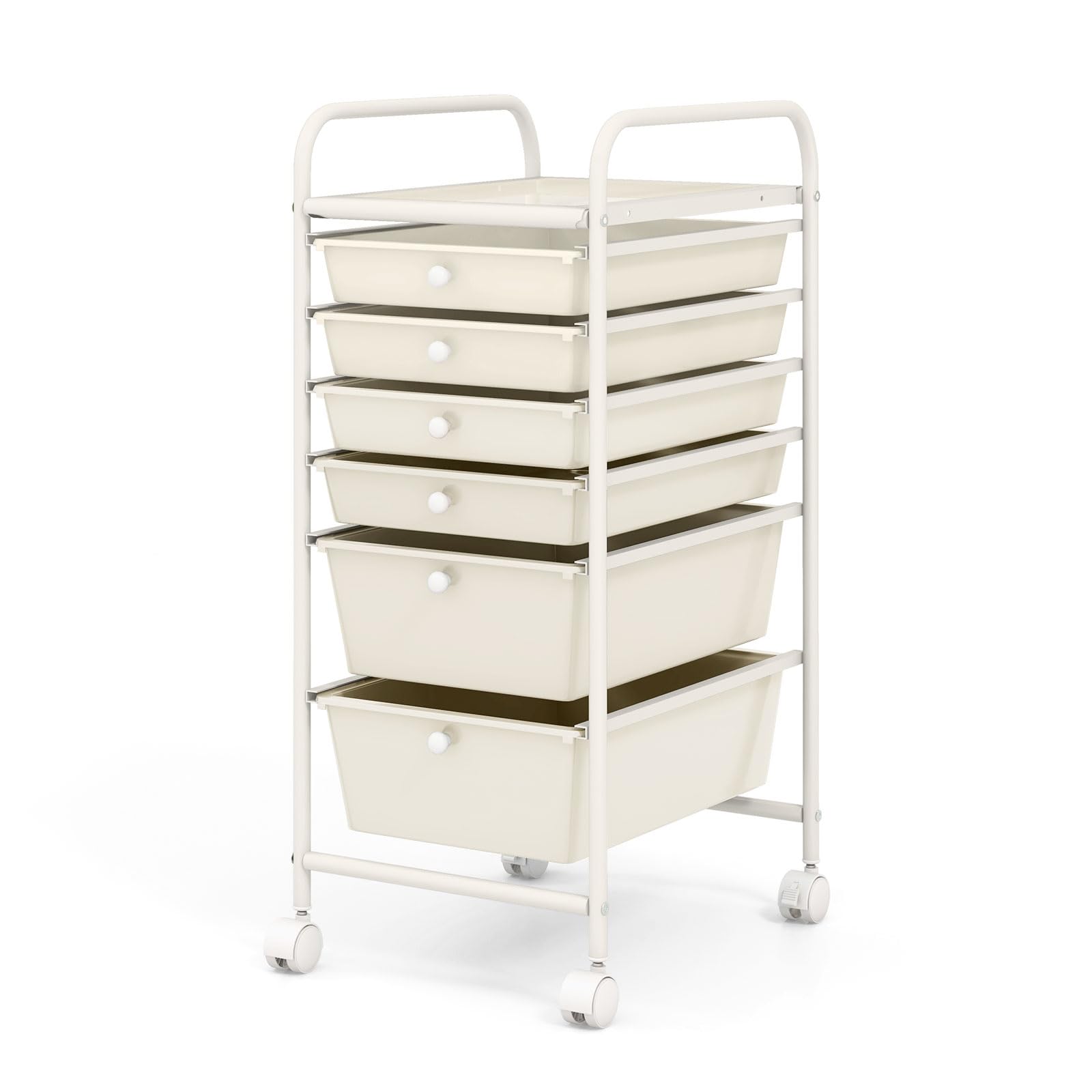 TANGZON Mobile Storage Trolley, 6 Drawers Multipurpose Rolling Cart with Lockable Wheels, Utility Trolley Unit for Home Office Organisation Stationery Beauty Salon (White)