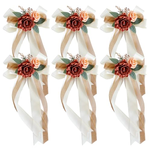 WhaleO Lot de 6 Decoration Voiture Mariage Noeud Voiture Mariage Deco Voiture Mariage Decoration Mariage pour Mariage, Fête, Brun