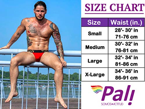 Pali Sexy Mens Gay Jockstrap Rainbow Flag Heart Peace LGBTQ Pride Print Underwear (Large, Neon Pink) - Image 3